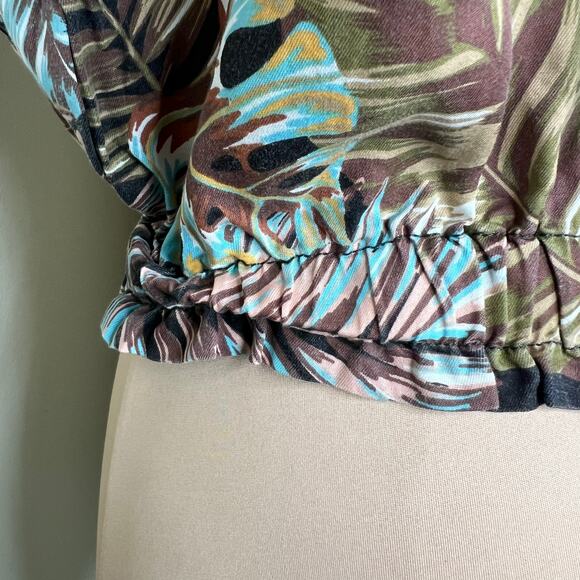 Jane and Delancey Tank Top Womens Small Tropical Palm Leaf Blouson Woven Brown - Picture 4 of 7